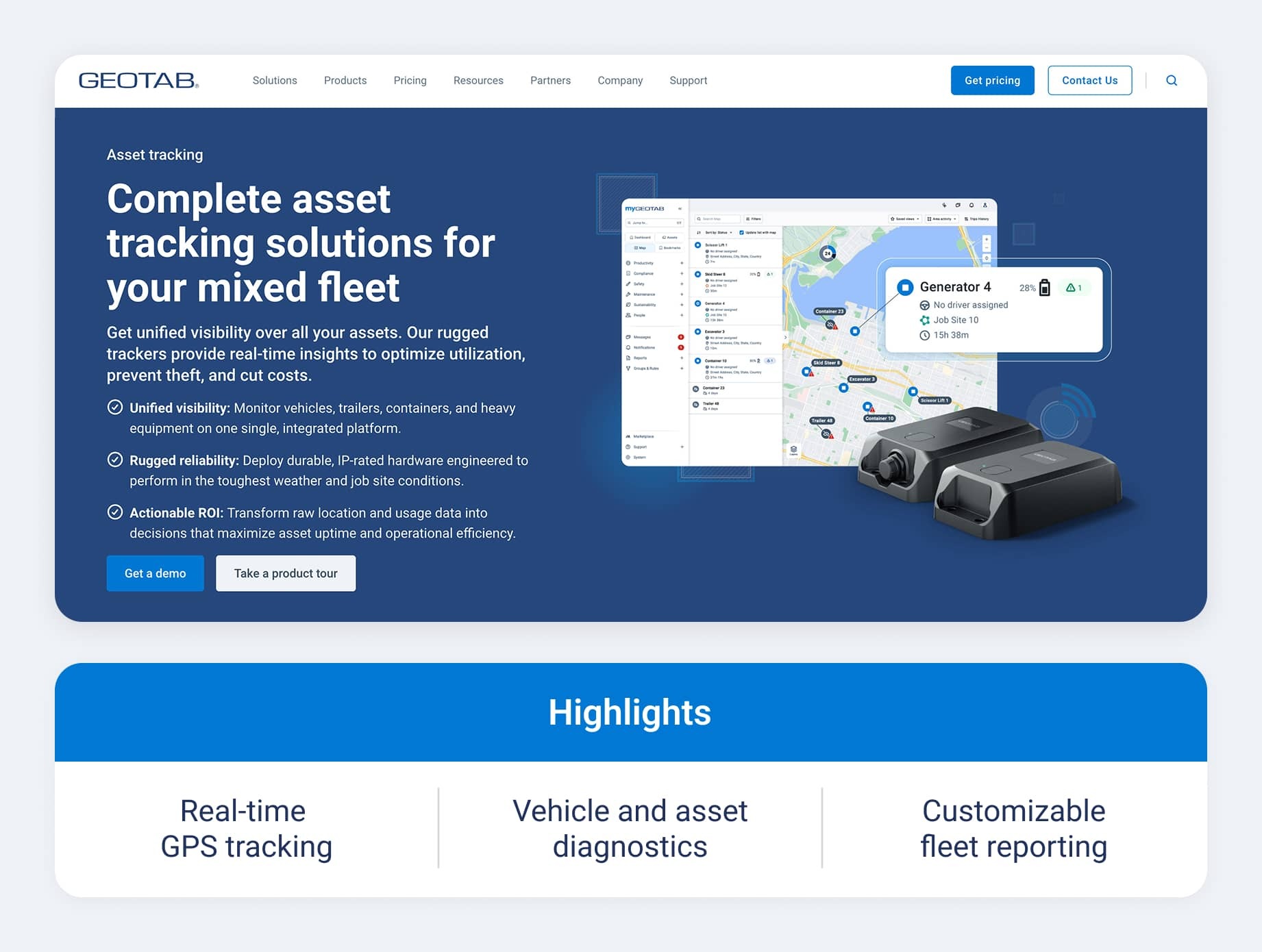 Screenshot of Geotab and highlight callouts